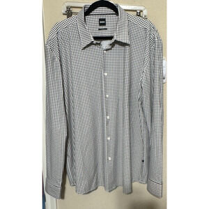 Hugo Boss Shirt Mens 3X Button Up Long Sleeve Performance Black & White Check